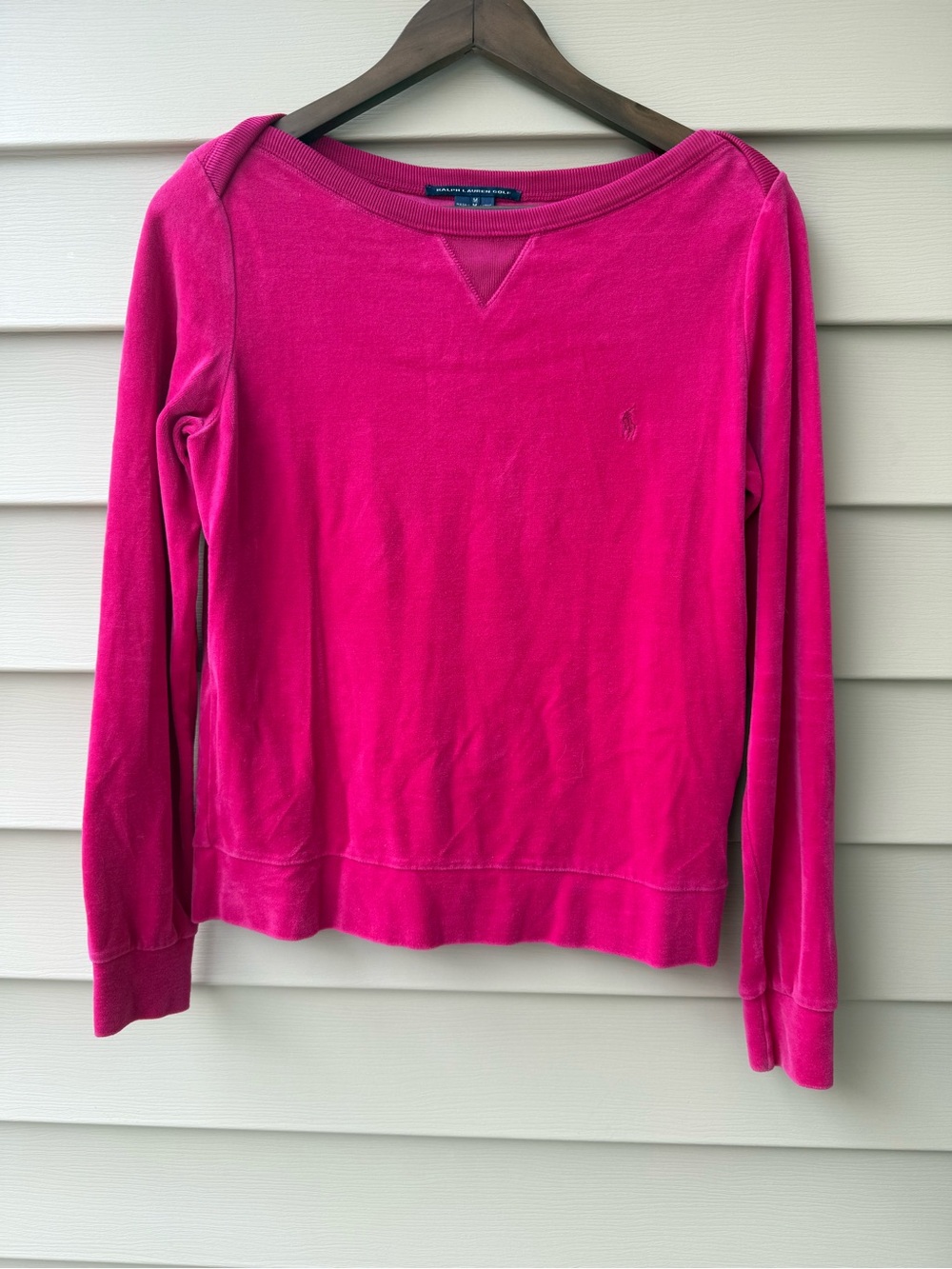 Ralph Lauren Golf Women’s M Hot Pink Velour Sweatshirt Pony Logo Y2K